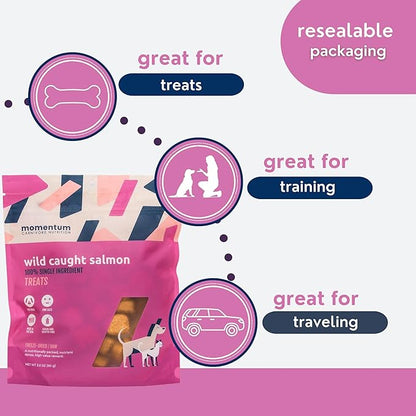 Momentum Carnivore Nutrition Freeze-Dried Wild-Caught Salmon Dog Treats & Cat Treats – Single-Ingredient, High-Protein, Grain-Free, Natural Source of Omega-3s – Made in USA – 3 oz Bag