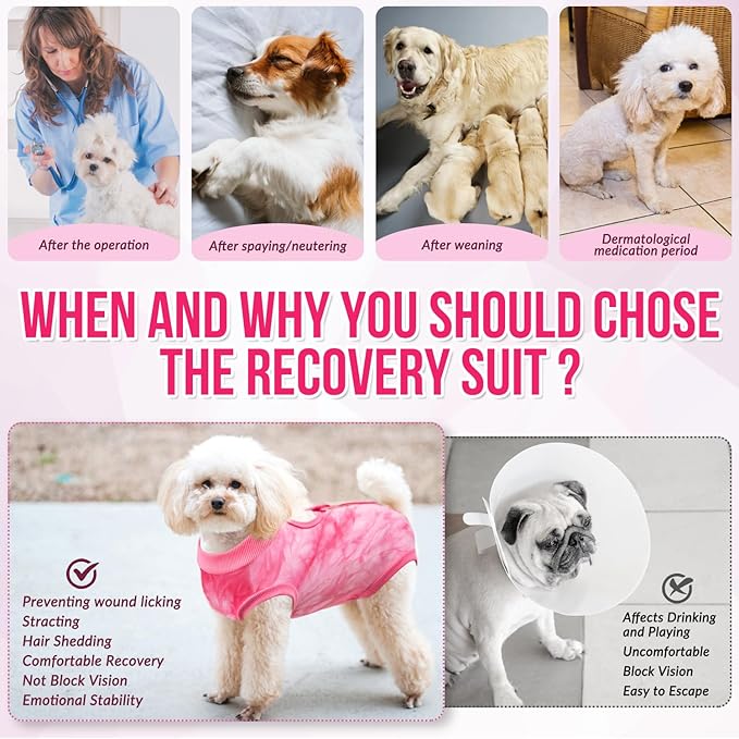 SlowTon Dog Recovery Suit - Surgery Recovery Suit for Female Male Dogs, Dog Onesie After Spay Abdominal Wounds, E-Collar Cone Alternative Prevent Licking Pet Surgical Suit(Pink,S)