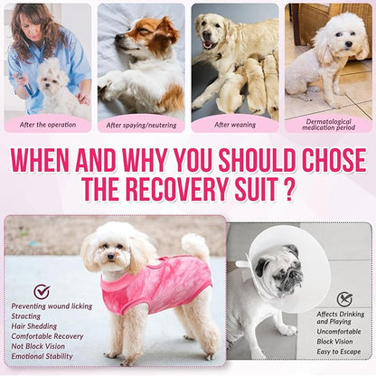 SlowTon Dog Recovery Suit - Surgery Recovery Suit for Female Male Dogs, Dog Onesie After Spay Abdominal Wounds, E-Collar Cone Alternative Prevent Licking Pet Surgical Suit(Pink,S)