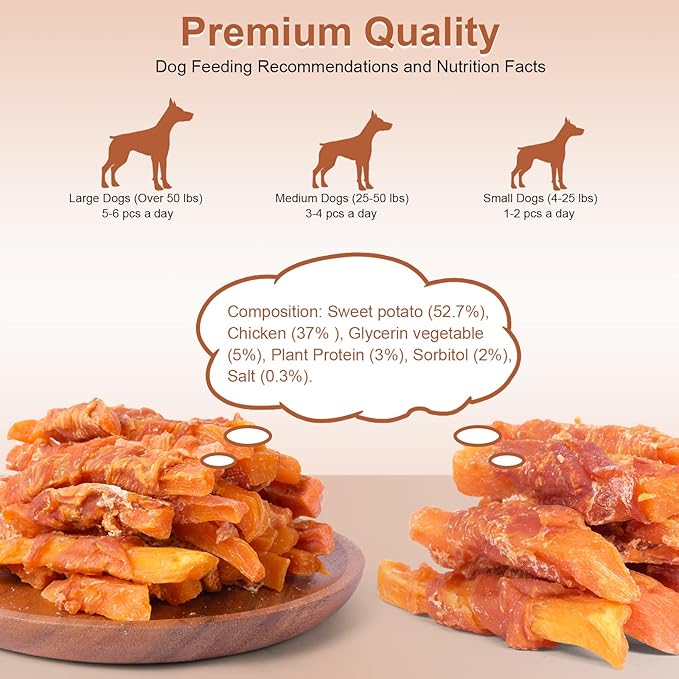 Soft Dog Treats Chicken Sweet Potato Sticks Puppy Easy to Digest Training Snacks Chicken Wrapped Sweet Potato 0.5lb/227g