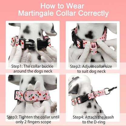 Martingale Dog Collars for Large Dogs with Buckle No Pull Cute Girl Pink Pet Collar (Cherry, Large)