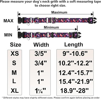 Martingale Collar with Buckle Purple Nylon Adjustable Cute Girl Female Dog Collars (Butterfly Floral, Medium)