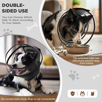 Soft Dog Cone for Dogs After Surgery,Transparent Breathable Dog Cone Collar for Small Large Medium Size Dog,Adjustable Depth Pet Recovery Collars,Elizabethan Collar for Dogs Stop Licking (Black-S)