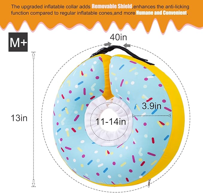 Dog Cone Collar Inflatable Donut for Large Medium Small Dogs, Soft Waterproof Dog Cone Alternative After Surgery Prevents Licking Wounds Easy Clean (Blue, M+ (Neck 11"-14"))