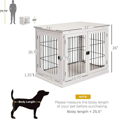 PawHut Dog Crate Furniture, 32" Small Dog Cage End Table with 2 Doors, Lockable Door, Puppy Kennel Indoor, White
