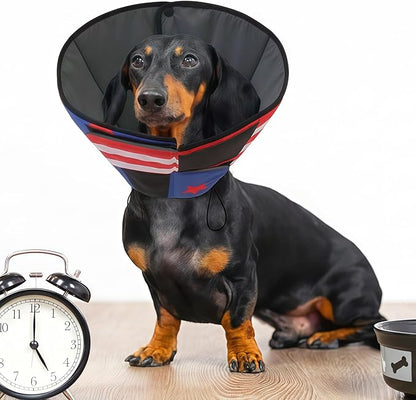 Queenmore Dog Cone, Cone for Dogs to Stop Licking, Dog Cones for Medium Dogs, Adjustable Doggy Recovery Collars & Cones, Elizabethan Collar for Pets After Surgery, USAFlag M