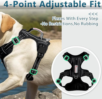 BARKBAY Dog Harness No Pull Oxford with ID Tag Pocket - Heavy Duty, Reflective, Easy Control for Large Dogs(Black Oxford,M)