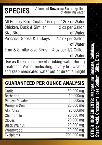 Farmalab Natural Dewormer No Withdraw Hens, Ducks, Roosters, Turkeys, Goose, Parakeets, Cockatiels, Lovebirds, Finches, Quakers, Pigeons, Palomas, Buchones, All Baby Chicks (8oz, Poultry Farm)