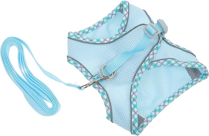 COLLBATH Adjustable Reflective Dog Harness Vest and Leash Set, Portable Lightweight Puppy Harness for Large Dogs, Soft Breathable Blue L Size, Outdoor Walking and Training Equipment