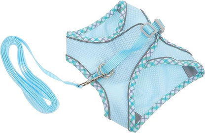 COLLBATH Adjustable Reflective Dog Harness Vest and Leash Set, Portable Lightweight Puppy Harness for Large Dogs, Soft Breathable Blue L Size, Outdoor Walking and Training Equipment