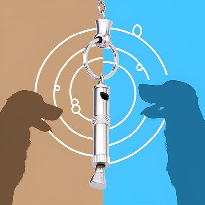Silver Adjustable Ultrasonic Dog Whistle,Easy to Carry Dog Whistle Keychain,Stainless Steel Portable Whistle Pet Whistle Supersonic Whistle Dog Whistles for Pet Training,Training and Behavior Aids