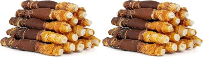 MON2SUN Dog Treats, Triple Flavor 5 Inch Chicken Liver Duck and Chicken Wrapped Rawhide Snacks for Small and Medium Dogs, 10.58 Oz (15 Count-Pack of 2)