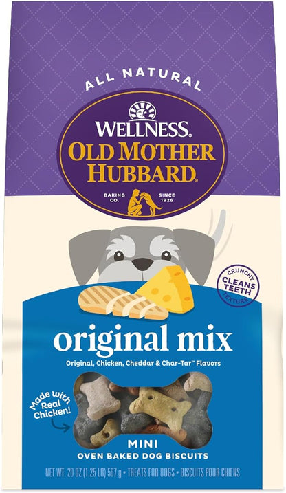 Wellness Old Mother Hubbard Classic Original Mix Dog Biscuits, Natural Training Treats, 4 Flavors, Mini Size, 20 oz Bag
