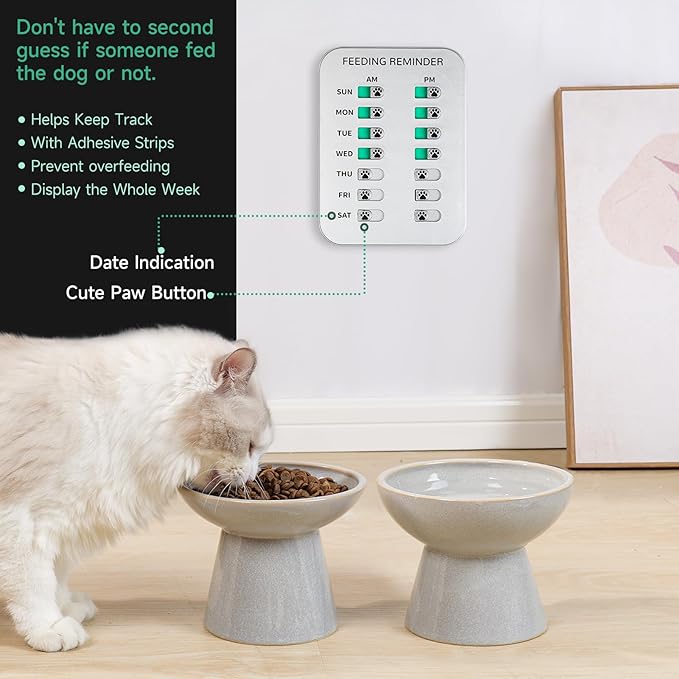 YAUYIK Dog Feeding Reminder, Magnetic OR Double Sided Adhesive Application, AM/PM Daily Chart Signs, Helps You Track Pets Feeding & Medication, Easy to Use on Fridge, Wall, Food Storage Bin (Silver)