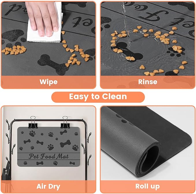 Pet Feeding Mat-Absorbent Pet Placemat for Food and Water Bowl, with Waterproof Rubber Backing, Quick Dry Water Dispenser Mat for Dog and Cat (24"x16", Bones)