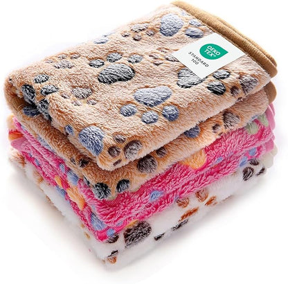 Luciphia 1 Pack 3 Blankets Super Soft Fluffy Premium Fleece Pet Blanket Flannel Throw for Dog Puppy Cat Paw Brown/Pink/White Large(41x31 inch)