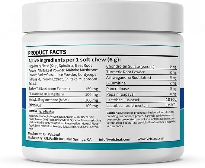 Multi Dog Chews – Comprehensive Health Supplement with Glucosamine, Probiotics, Salmon Oil, Ashwagandha & Mushrooms – Daily Well-Being, Skin & Coat, Digestion and Vitality Support
