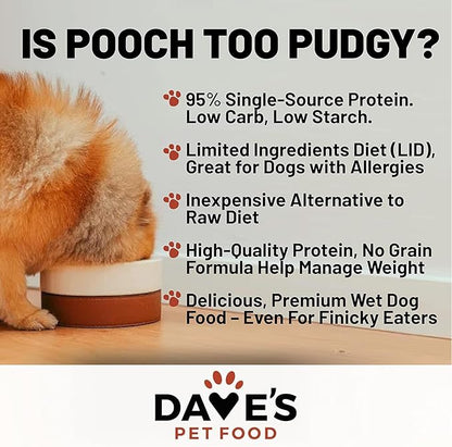 Dave's Pet Food Grain Free Wet Dog Food (95% Chicken & Chicken Liver), Made in USA Single-Source Protein, Limited Ingredients, 12.5 oz Cans (12 Pack)