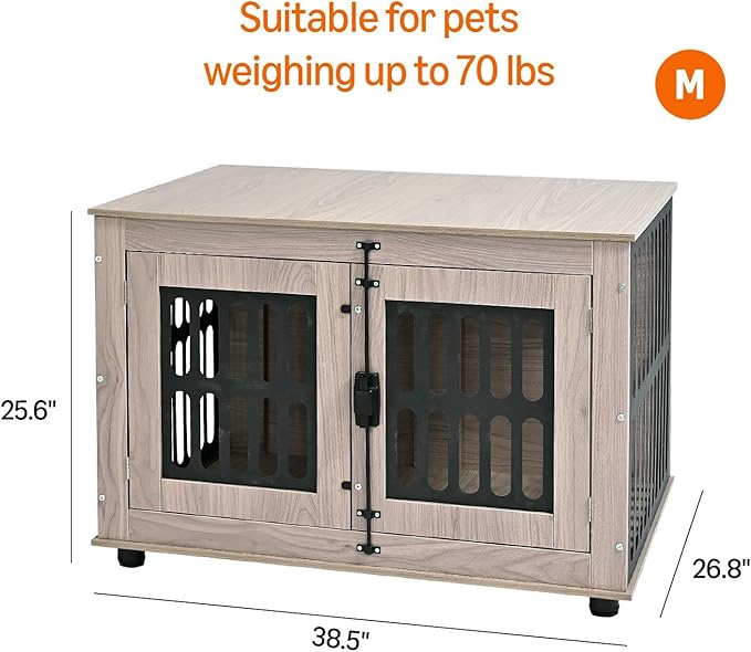 Amazon Basics Heavy Duty Dog Crate Furniture for Small to Medium Dogs, Wooden Dog House Dog Kennel Cage Indoor with Safety Lock, 38.5" L x 26.8" W x 25.6" H