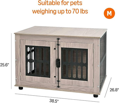 Amazon Basics Heavy Duty Dog Crate Furniture for Small to Medium Dogs, Wooden Dog House Dog Kennel Cage Indoor with Safety Lock, 38.5" L x 26.8" W x 25.6" H