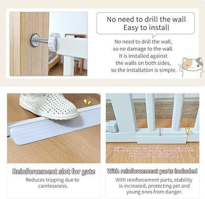 Lumizone Extra Tall Cat Gate 55.12" High Pressure Mounted Extra Wide 2025 New (17 Sizes) 1.37" Gap No Drilling Auto-Close One-Handed Operation Tall Pet Gate for Dogs(White, 55.12" H x 34.25"-38.38" W)
