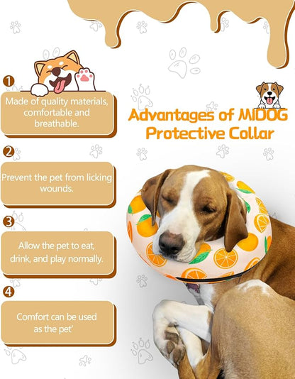 MIDOG Soft Inflatable Dog Cone, Donut E-Collar Alternative for After Surgery, Prevents Licking, Allowing Normal Eating & Vision, Comfortable Recovery Collar for Small Medium Large Dogs&Cats, Orange-XS