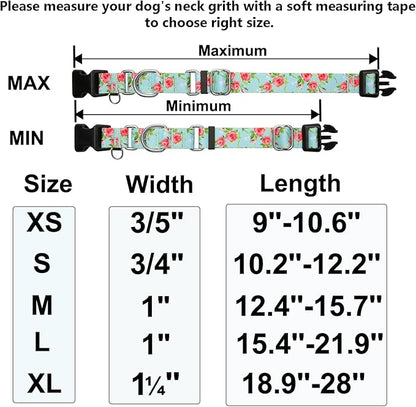 Martingale Collar for Dogs with Buckle Pink Floral Dog Collar No Pull Cute Girl Female Dog Collars for Extra Large Dogs, Green Rose