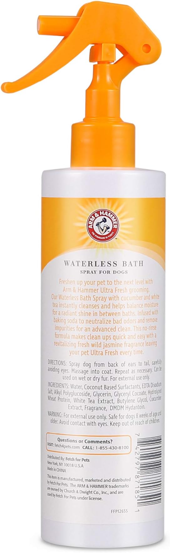 Arm & Hammer Ultra Fresh Waterless Dog Bath Spray with Baking Soda Deodorizer, No Rinse Dry Dog Shampoo Spray for Odor Control Between Baths, Grooming Mist in White Jasmine Scent, 10 Fl Oz