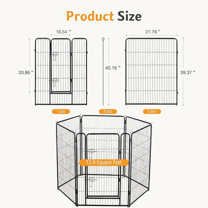 NEWBULIG Dog Playpen for Indoor 40 Inch 6 Panels - Portable Heavy Duty Metal Pet Exercise Pen with Door, Foldable Small Medium Large Dog Puppy Playpen Fence for Outdoor RV, Camping, Yard, Garden