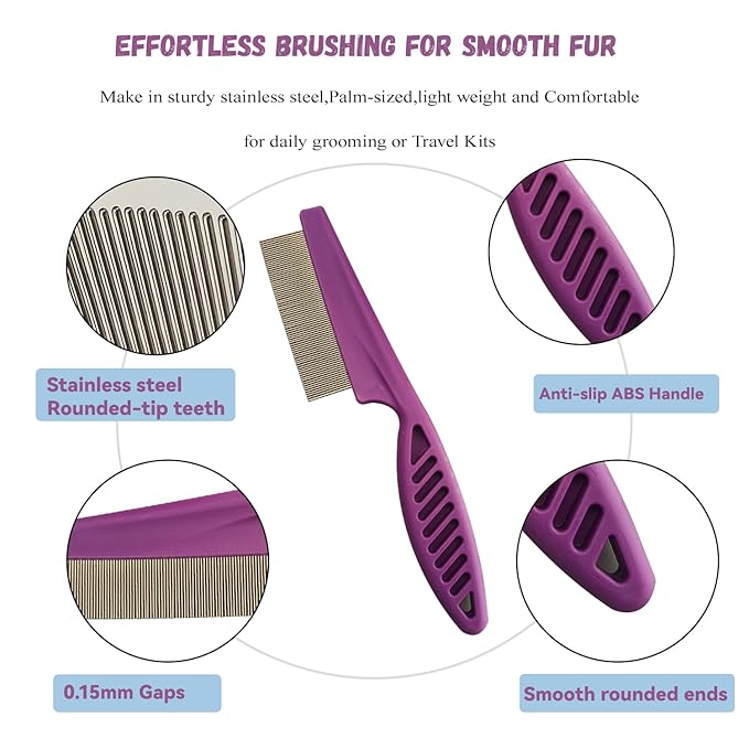 2 Pack Professional Pets Eye Combs,Pets Grooming Comb Kit,Stainless Steel Tear Stain Remover for Cats & Dogs,Flea Lice Comb,Gentle Curved Comb Teeth,Precisely Removes Stains (Pet comb set)