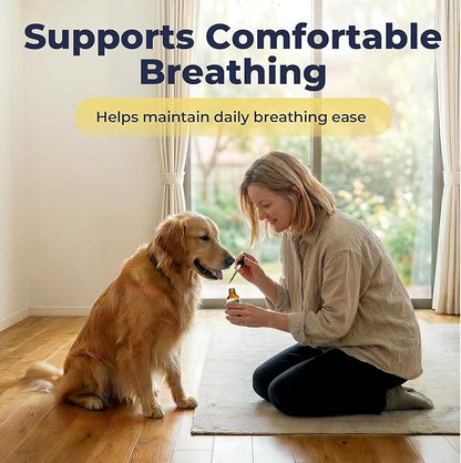 Lung Support Drops for Dogs, Herbal Respiratory Support for Coughing Dogs, Throat Comfort & Easy Breathing, Mullein Drops for Lungs with Licorice & Botanical Blend, 2 fl oz
