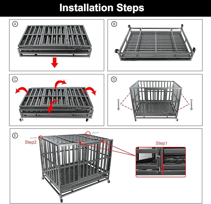 Confote 47Inch Heavy Duty Dog Kennel Strong Metal Dog Cage Pet Crate for Medium and Large Dogs with Four Lockable Wheels, Removeable Tray