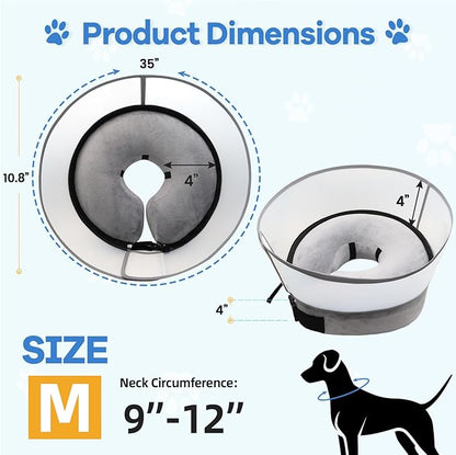 2-in-1 Upgraded Inflatable Dog Cone Collar with Detachable Anti-Licking Shield, Soft Adjustable Elizabethan Collar for Dogs After Surgery (M, Grey)