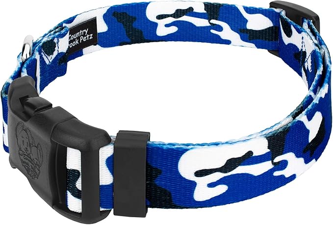 Country Brook Petz - Royal Blue and White Camo Everyday Dog Collar and Leash Limited Edition - Sports and Athletics Collection Featuring Spirited Designs (1 Inch, Medium)