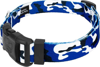 Country Brook Petz - Royal Blue and White Camo Everyday Dog Collar and Leash Limited Edition - Sports and Athletics Collection Featuring Spirited Designs (1 Inch, Large)