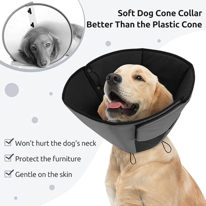 Queenmore Dog Cones for Medium Dogs, Soft Dog Cone Collar After Surgery, Pet Cone for Dogs Wound Care, Spay, Neuter, Breathable Pet Surgery Collars & Cones, Grey M