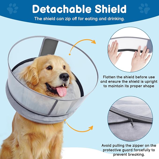 BARKLESS Dog Donut Collar, 2-in-1 Inflatable Dog Collars for After Surgery to Stop Licking Wounds, Patented Protective Donut Cone with Higher Shield for Large Pets (Grey, XXL)