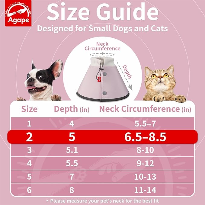 Agape Soft Cone for Cats & Small Dogs, Comfy Pet Cone to Stop Licking, Adjustable Cat E Collar Alternative After Surgery, Protective Elizabethan Collar for Pup & Kitty, Water Repellent Recovery Cone