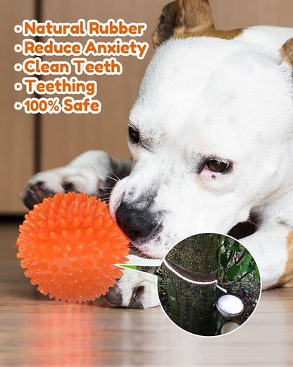 Pweituoet 4.5” Heavy Duty Squeaky Dog Balls for Medium Large Dogs, Dog Toys for Aggressive Chewers, Spike Ball Toys for Clean Teeth and Training(2 Pack)
