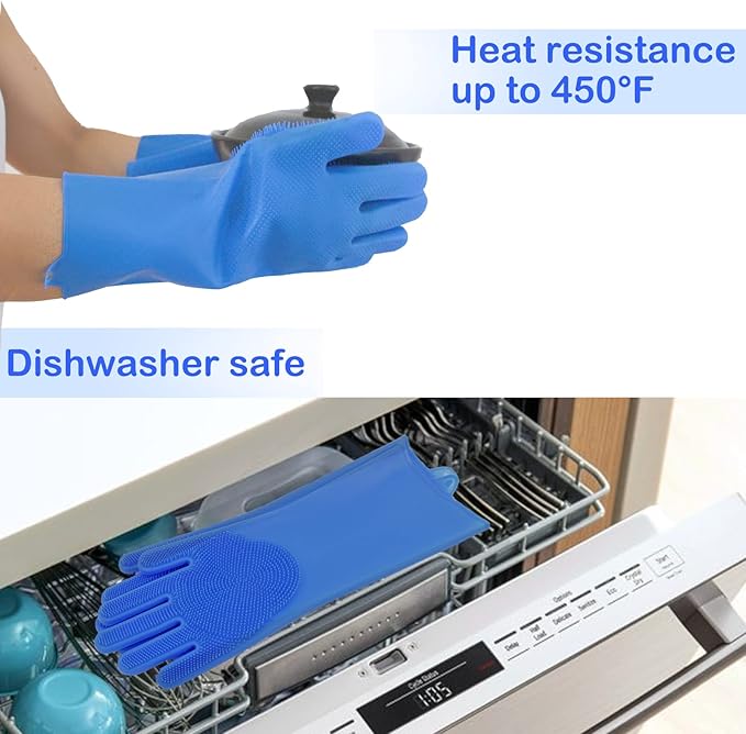 Pet Grooming Gloves, Dog Washing Gloves with High-Density Teeth, Heat Resistant Silicone Cat Hair Remover with Enhanced Five Finger Design, Bathing and Massaging for Dogs and Cats