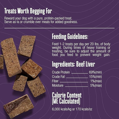 Whole Life Dog Just One Beef Liver Freeze Dried Dog Treats - Human Grade High Protein Food, Healthy Training Snacks, Freeze Dried Food Toppers, USA Made Natural Treats - 18 oz (Pack of 4)
