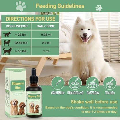 Slippery Elm for Dogs, Organic Slippery Elm Inner Bark Extract Drops for Sensitive Stomach Dogs, Support Digestive Tract Gut Lining Throat Health Bowel Function, Herbal Liquid Formula 2 Fl Oz