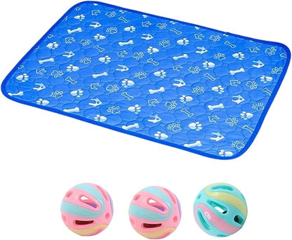 Puppy Pads with Pheromones, Reusable Pet Training Pads, Washable Dog Pee Pads for Home and Travel, Includes 1 Bone-Shaped Pad and 3 Bell Balls (50x30 cm)