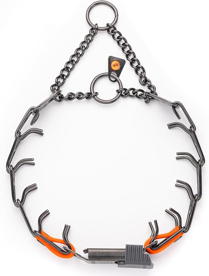 Herm Sprenger Black Stainless Steel Dog Collar with Quick Release ClicLock Buckle O-Ring Biothane Insert Training Collar Made in Germany (Hunter Orange, 16in x 2.25mm(Neck Size up to 13-14in))