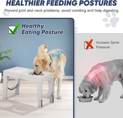 XIAZ Elevated Dog Bowls Large Breed Raised Dogs Bowl Stand Large/Medium Sized Dog Slow Feeder Dogs Bowls Food Water Stands 5 Heights Adjustable 9/11/12/14in Pet Feeder Dish Station