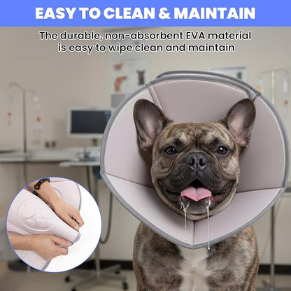 Soft Dog Cone Collar with Massage Points, Adjustable Recovery Collar for Large Dogs After Surgery to Stop Licking, Soothing Pet Cone for Wound Healing (Gray)