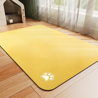 HotLive Dog Food Mat - Absorbent Cat Mat for Food and Water, No Stains Pet Feeding Bowl Mat, Easy to Clean Pet Placemats, Quick Dry Dog Water Dispenser Mat for Messy Drinkers | Paw Yellow 12"x 19"