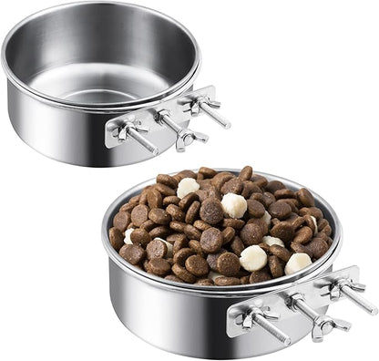 Dog Crate Water Bowl, 2 Pack No Spill Hanging Cage Food Bowls for Kennel Puppy Cat Bird Bunny Stainless Steel Metal Mountable Small&Medium Feeding Dish Wall Mounted Attachable Crates Pet Feeder