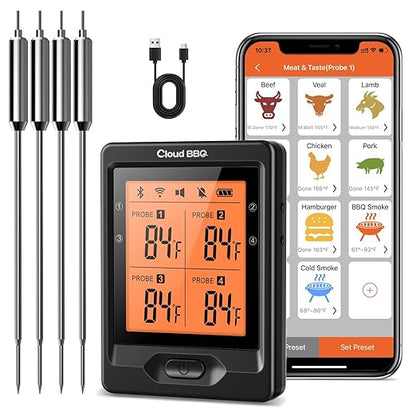 500FT Digital Meat Thermometer Wireless with Multy Probes Bluetooth Kitchen Thermometer for Smoker Grilling Oven (FS66N)