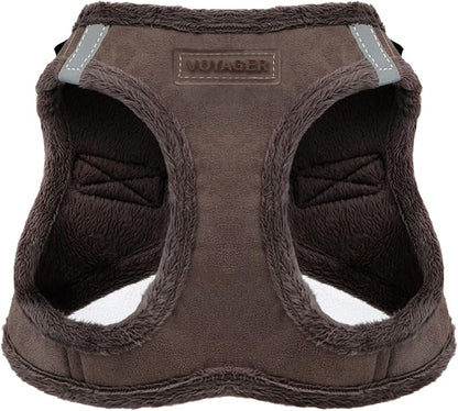 Best Pet Supplies - All Weather Plush, Reflective, No Pull Harness for Small, Medium Dogs, Cats - Secure with Hook & Loop Fastener, Buckle, Double D-Rings - Chocolate Suede, L